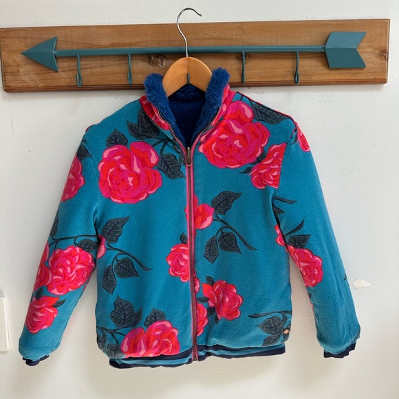 Matilda Jane Other - Matilda Jane reversible sleigh‎ ride rosey floral and blue fuzzy jacket size 12